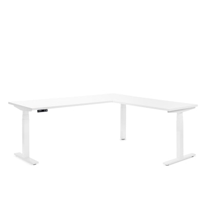 Series L Adjustable Height Corner Desk, White with White Base, Right Handed